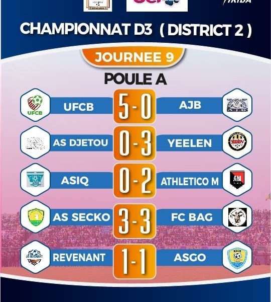 Résultats de la Journée 9 de la Poule A du Championnat D3 du District II (2024-2025)